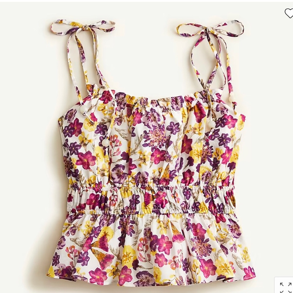 J.crew. Ruffle tie-shoulder tank top in summer garden floral size Large